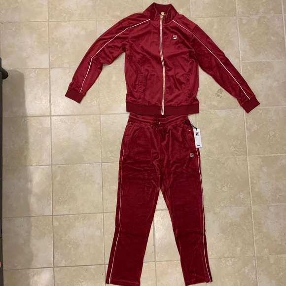Fila Other Fila Vintage Men Red Velour Tracksuit Sweatsuit Poshmark